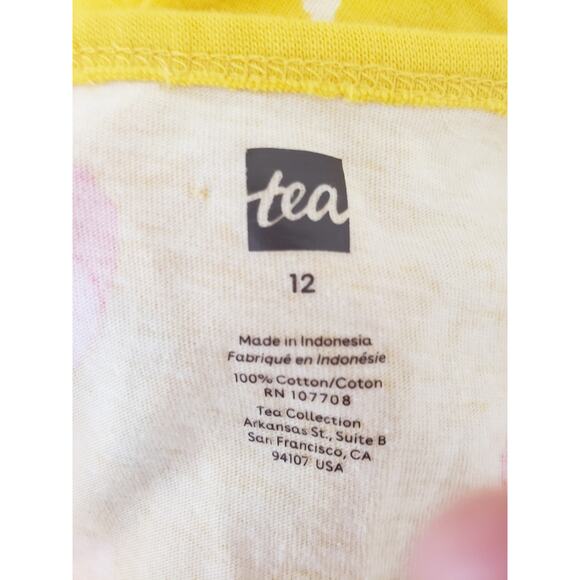 Tea Collection Girls 12 Faux Wrap Dress Painterly Hibiscus Yellow - Picture 4 of 5